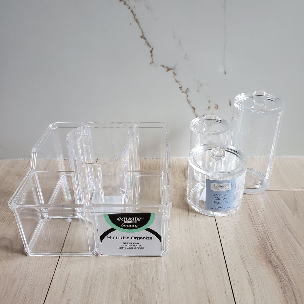 Equate Swissco Clear Bathroom Organizer Set Small Multi Use 3 Section Cotton
